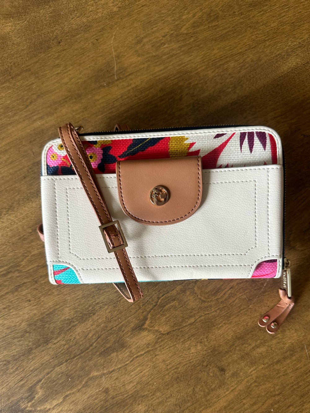 Spartina 449 Cream/Floral Crossbody Wallet with Removable Strap